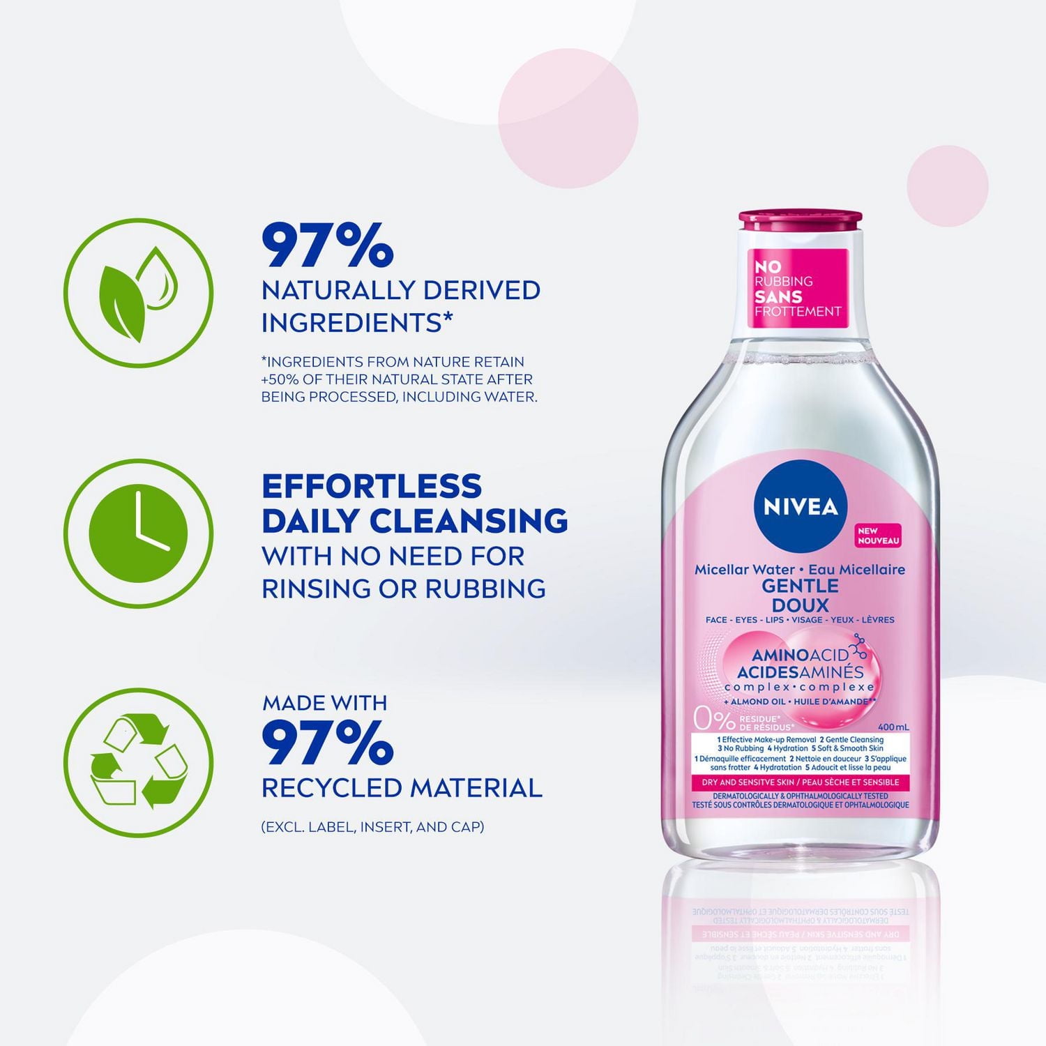NIVEA Micellar Water Amino Acid Complex for Dry and Sensitive Skin, Cleanser and Makeup Remover, 400 ml, 400 mL