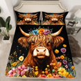 thumbnail image 2 of Homewish Brown Farmhouse Cow Full Size Sheets for Child, Vibrant Groovy Flower Floral Bed Sheets, Kawaii Animal Sheet Sets, Ultra Soft Bedroom Decor, 4 Pieces, 2 of 7