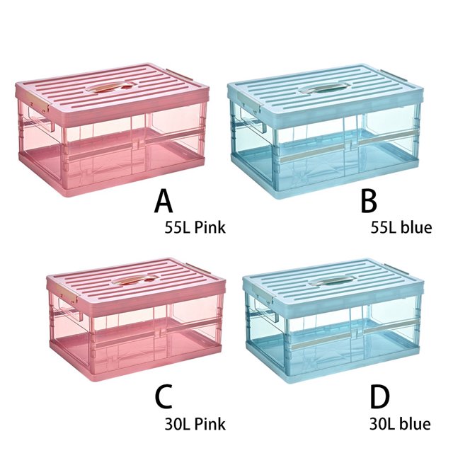 Car Trunk Storage Box Large Capacity Foldable PP Transparent for Organizing with Lid Organizer Tidying Cargo Case Sundries Closet with Lid Handle 55L Blue