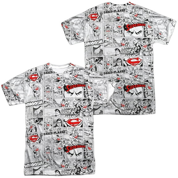 Superman Men's Comic Page All Over Sublimation T-shirt XXX-Large White