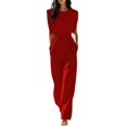 thumbnail image 2 of Jaimenalin Women'S 2 Piece Outfit Set with Mock Neck Crop Top and Palazzo Pants for All Occasions Red XL, 2 of 5