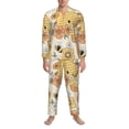 thumbnail image 3 of Naloa Groovy Floral Men’s Pajamas Set - Long Sleeve Button Down Sleep Shirt and Pajama Bottoms Sleepwear Set-XX-Large, 3 of 7
