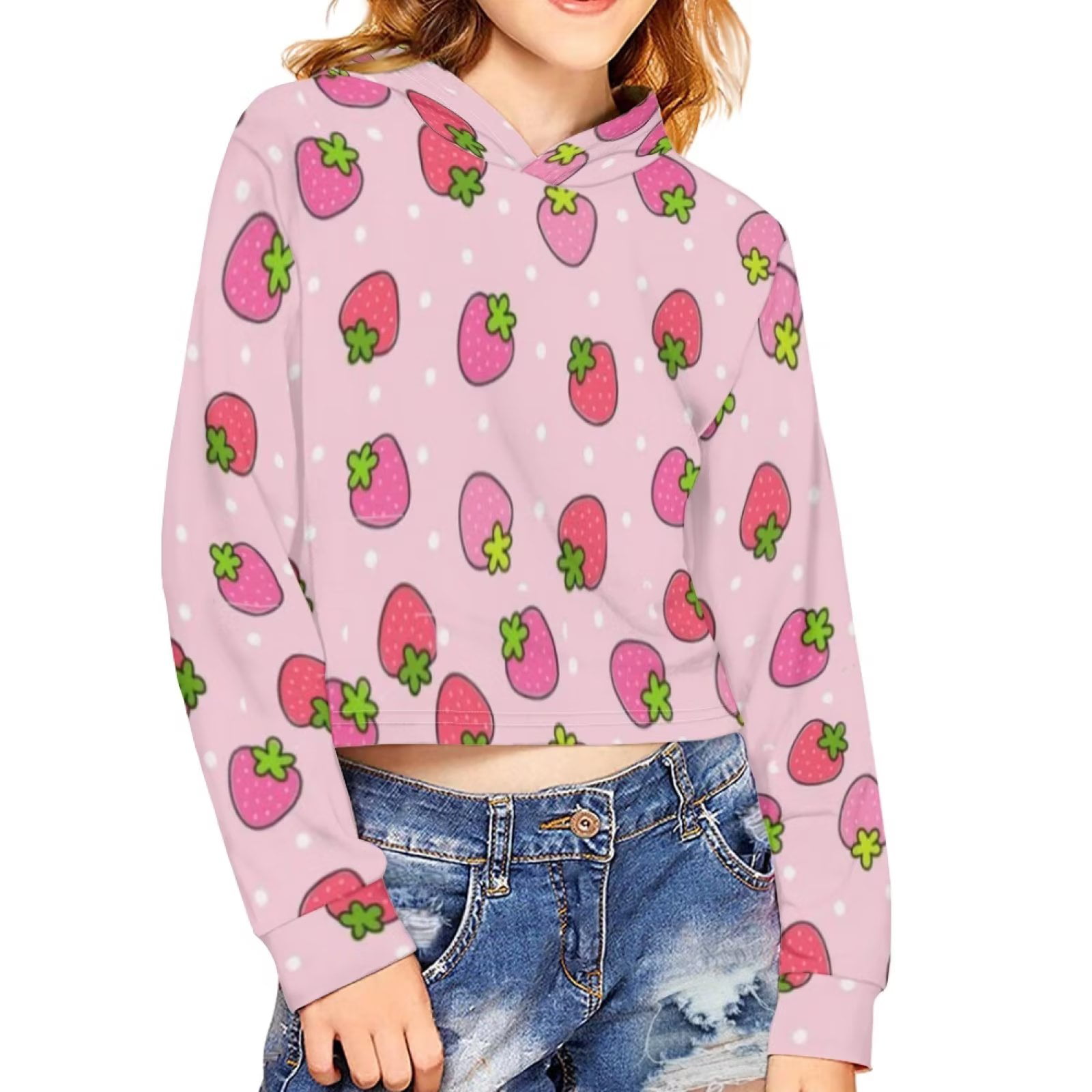 FKELYI Strawberry Print Girls Crop Tops Hoodies Size 9-10 Years Breathable  School Home Long Sleeve Sweatshirt Soft Casual Hooded Pullover Cute -  Walmart.com