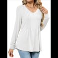 thumbnail image 2 of Blusas de Larga Abullonadas para Mujer, con Cuello en V Plisado, Estilo Túnica de Otoño, Elegantes, Informales, Holgadas, para Verano XXL, 2 of 9