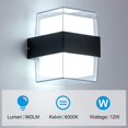 thumbnail image 2 of Aplique de exterior LED 6000K Blanco frío Aplique de pared IP65 Acrílico 960LM Para jardines, patios, paredes exteriores. Tamaño total: 105 * 90 * 130 mm [Clase energética F] brillar Electrónica, 2 of 5