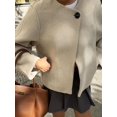 thumbnail image 4 of Abrigos de lana elegantes con un botón y cuello redondo para mujer, chaquetas recortadas de manga larga a la moda de gran tamaño, prendas de vestir exteriores de calle para mujer 2024, 4 of 5