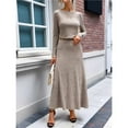 thumbnail image 5 of Womens 2 Piece Skirt Sets Fall Long Sleeve Sweater Dress Casual Knit Midi Dress Travel Outfits Winter Clothes Brown S, 5 of 9