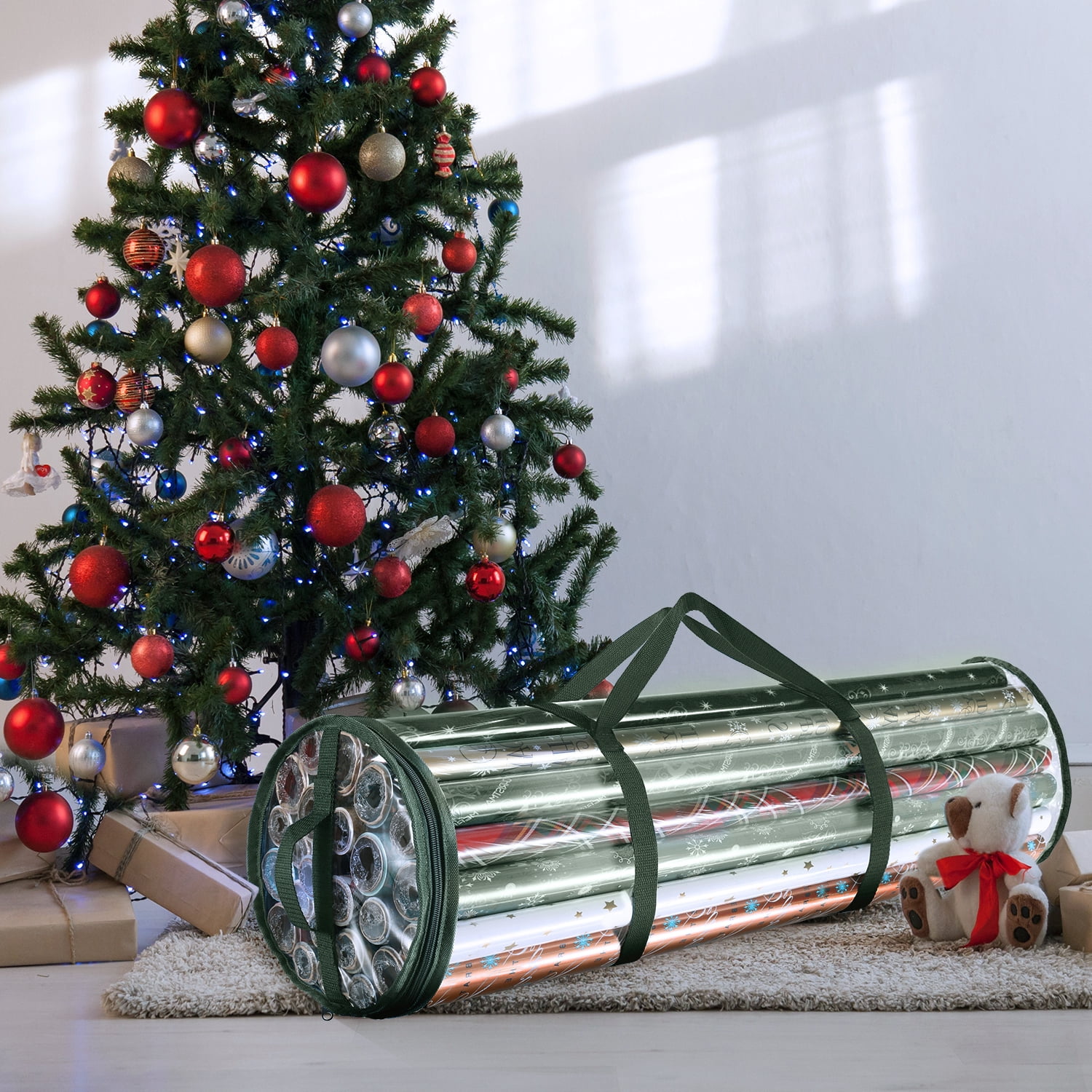 Lammaloe Holiday Christmas Wrapping Paper Storage Bag Fits 14-20 Rolls Upto 40 inches Long, Green