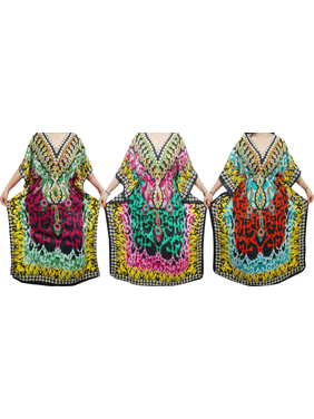 Mogul Lot Of 3 Pcs Womens Maxi Kimono Cover Up Caftan Beachwear Printed Evening Dress Sleepwear House Dress Kaftan