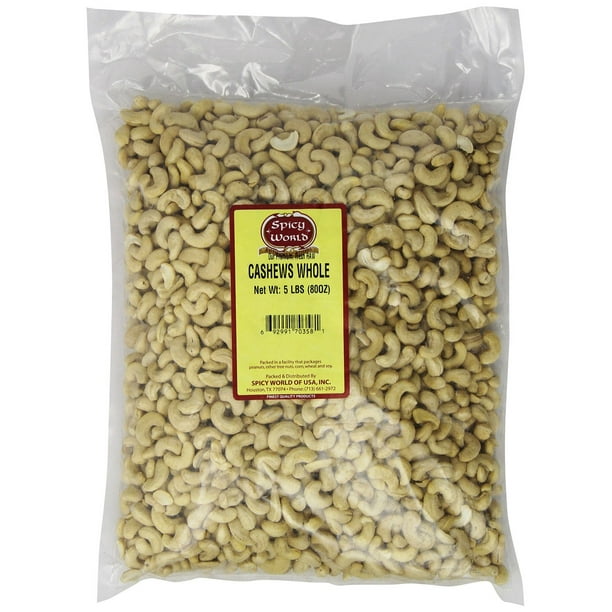 Spicy World Bulk Raw Natural Whole Cashews, 5 Lbs.