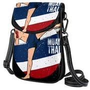 OWNTA Muay Thai Fighter Kicking Pattern Diagonal Leather Phone Bag - Compact Wallet for Stylish Organization on the Go - Genuine Leather Material
