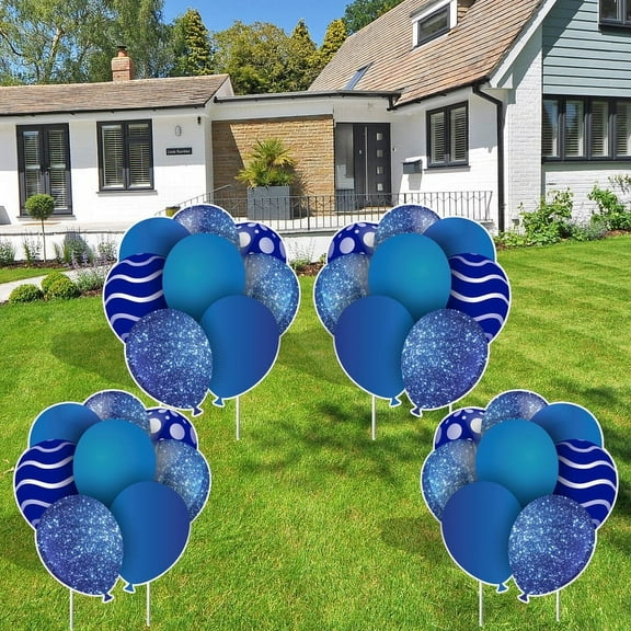 Victory Store Blue Balloon Outdoor Birthday Party Signs with Stakes 22740b, Set of 4