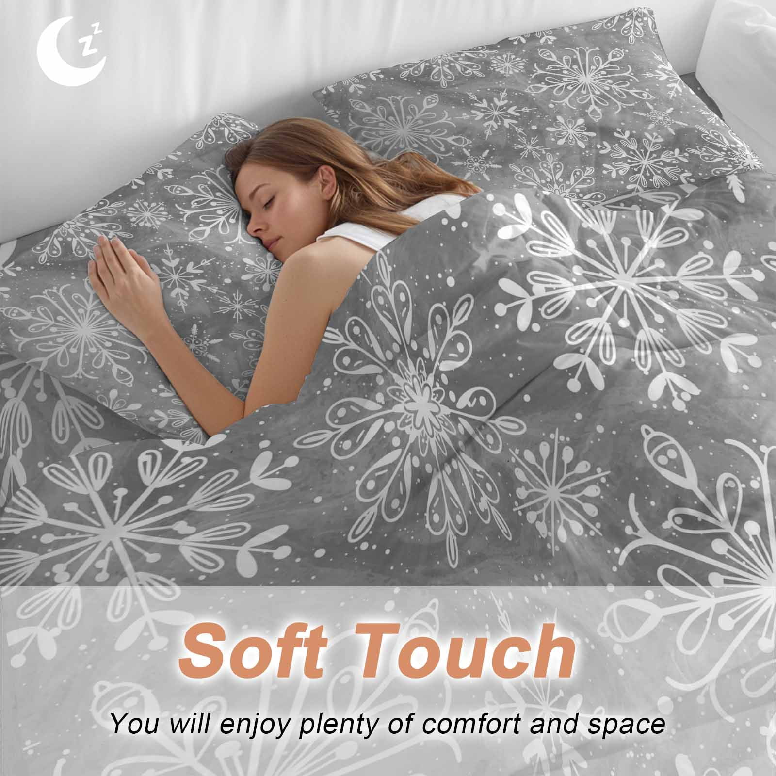 Winter Christmas Bedding Duvet Cover Set Twin Size 4 Pieces Watercolor White Snowflake Bedding Set with Zipper Closure, 1 Comforter Cover 68x86 Inches 1 Flat Sheet & 2 Pillow Cases