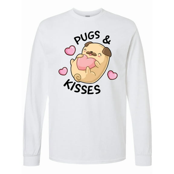 Inktastic Valentines Day Pugs & Kisses with Hearts Long Sleeve T-Shirt