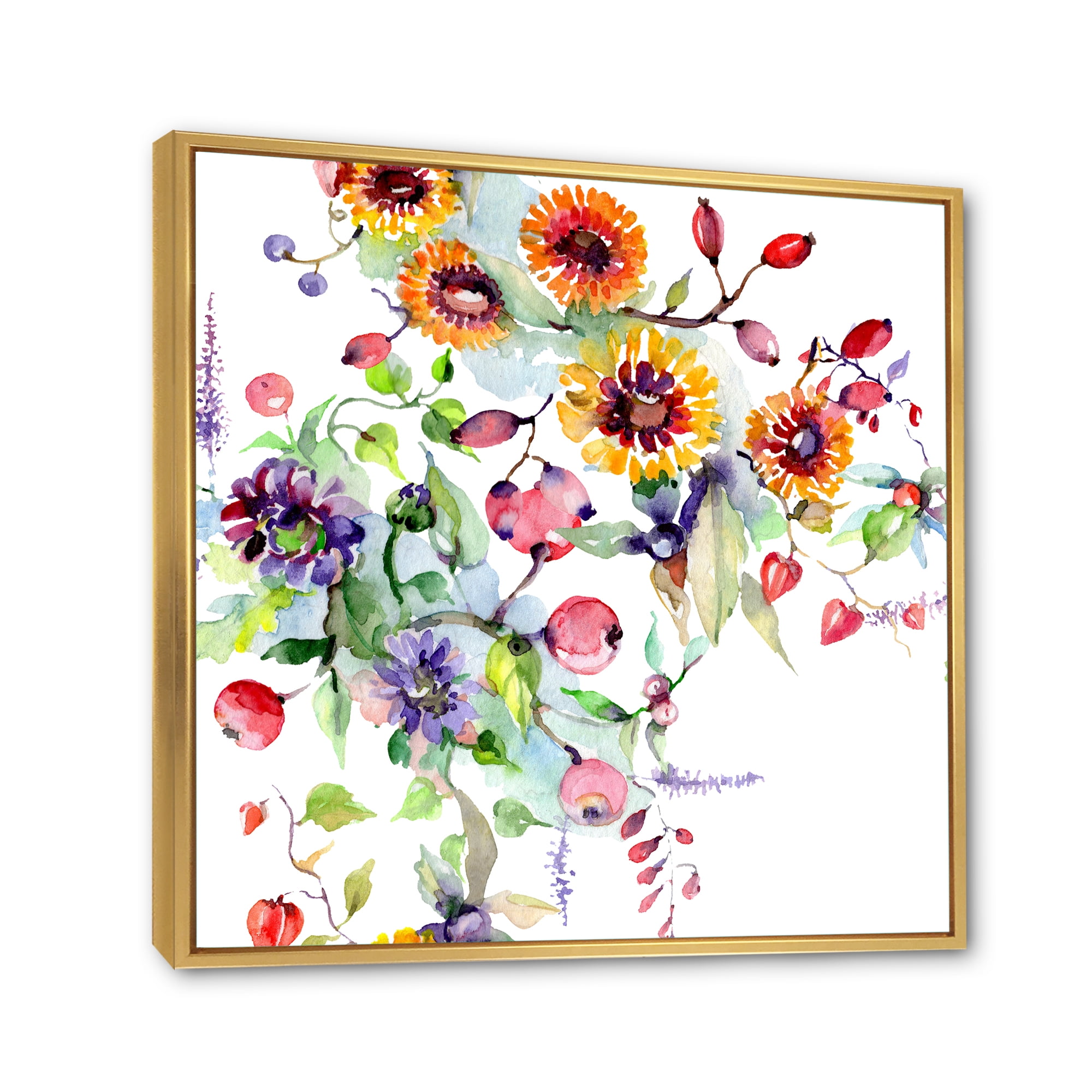 Designart 'Wildflowers and Vibrant Wild Spring Leaves XI' Modern Framed Canvas Wall Art Print