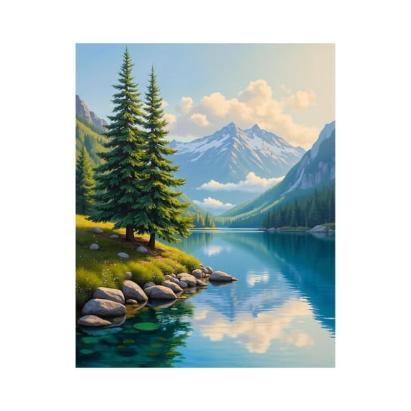 Paint by Numbers Kit for Adults, Mountain Lake Pines Reflection Paint by Numbers, Easy Paint by Numbers Kit for Adults Beginner, DIY Adult Paint by Number Kits on Canvas, 12x16in Home Decor