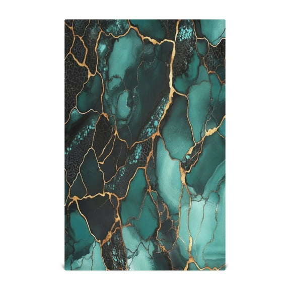WOBOGO Dark Green Gild Marbles Kitchen Towel 1 Piece Large Cotton Dishcloth Premium Absorbency Set with Hanging Loop