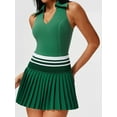 thumbnail image 5 of Women'S Tennis Skirt Ribbed Golf Skirt Half Zip Pleated Sports Skirt with Built-in Shorts and Bra Green XXXL, 5 of 8