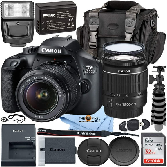 Canon EOS 4000D with EF-S 18-55mm f/3.5-5.6 III Lens   32GB   EXT BATT Bundle