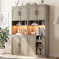 thumbnail image 7 of Accreate Kitchen Pantry Cabinet with RGB Light, Tall Kitchen Hutch Bar Cabinet with Microwave Stand, Farmhouse Large Wood Storage Cabinet with Barn Doors & 2 Open Shelves, Cupboard for Dining Room, 7 of 7