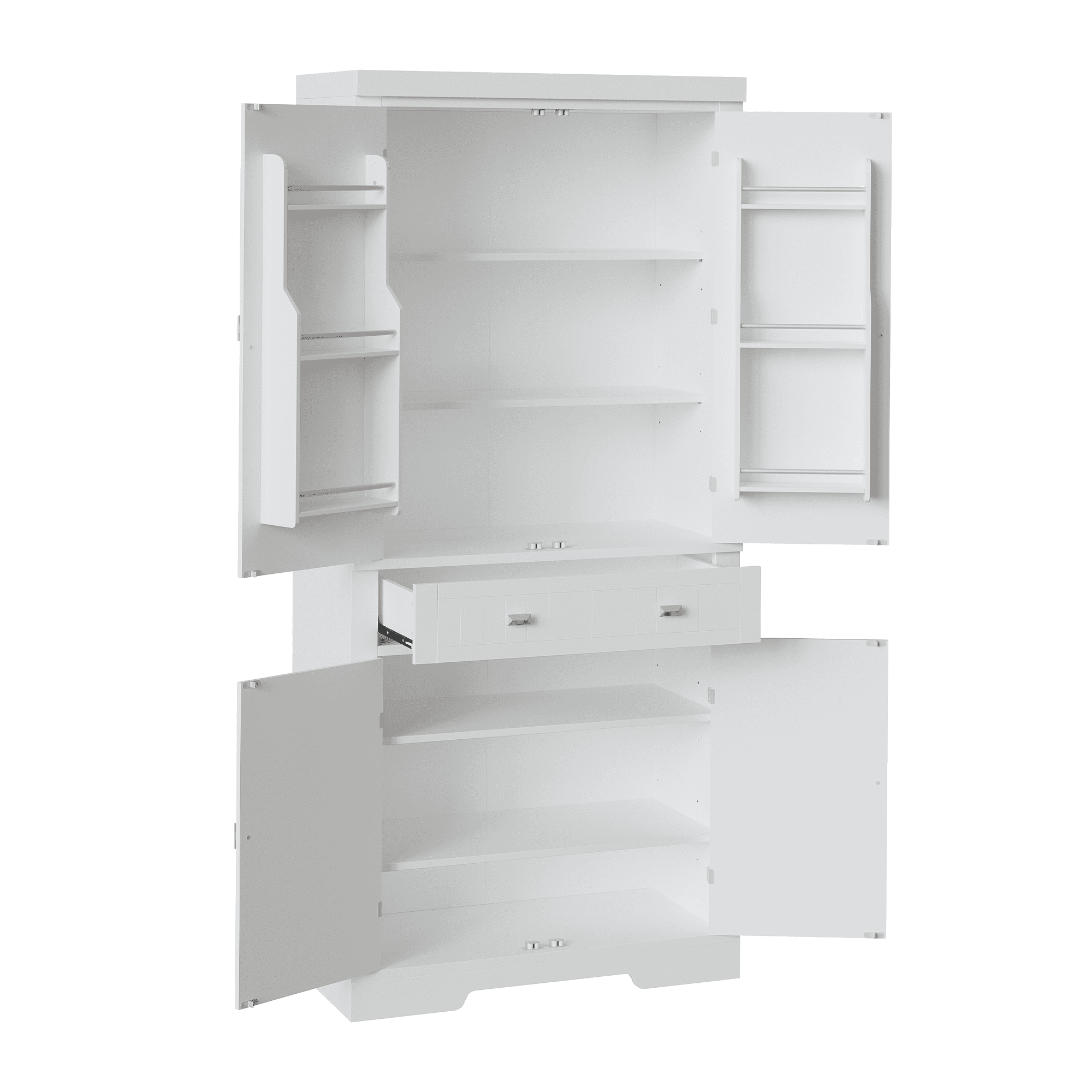 72 in Kitchen Pantry Storage Cabinet, Freestanding Food Pantry Cabinet with Drawer, Modern Wood Cupboard with 6 Door Shelves and 4 Adjustable Shelves for Ding Room, White