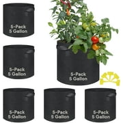 Grow Bags 5 Gallon 5 Pack Fabric Pots 300g Heavy Duty Thickened Nonwoven Plant Grow Bags with Handles for Vegetable Tomato Potato Fruits Flowers Garden Pots for Plants Indoor Outdoor(12" Dia x 10" H)
