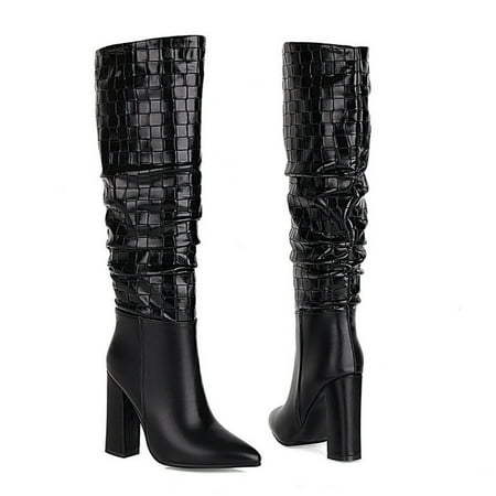 

HaiMao Knee High Boots Clearance Women Chunky Heel Square Toe Tall Boots for Women High Heel Long Boots Black 9.5(43)