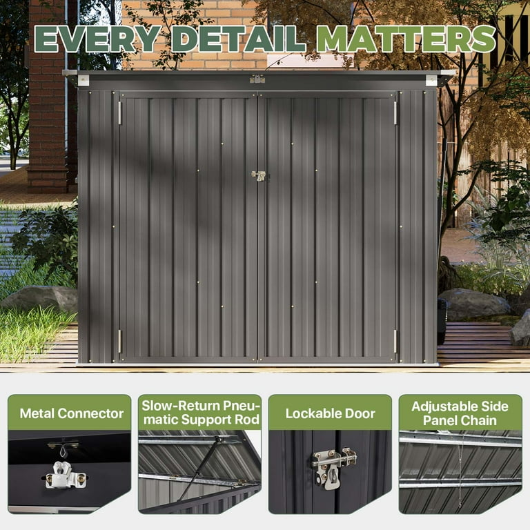 Bapipro 3'x5' Outdoor Storage Shed, 80 Cu ft Metal Garbage Can