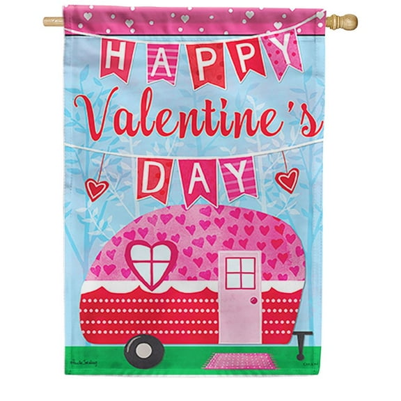 Carson Double Sided House Flag - Sweet Camper, 28 x 40 Inch Holiday Outdoor Seasonal Yard Decorative House Flag, Happy Valentine's Day Flag