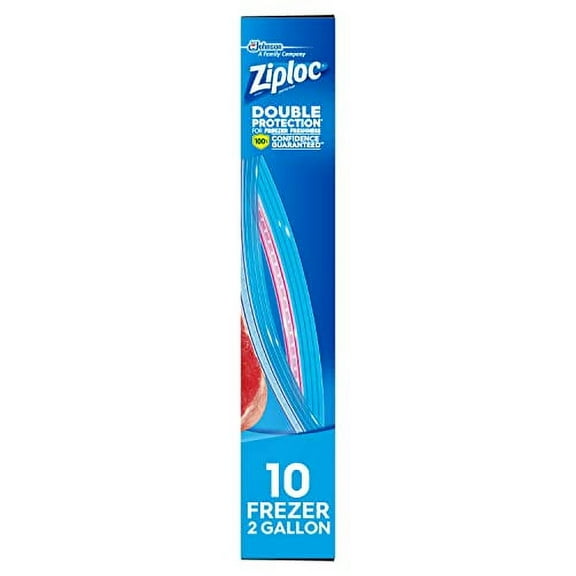 Ziploc Two Gallon Food Storage Freezer Bags, Grip 'n Seal Technology for Easier Grip, Open, and Close, 10 Count