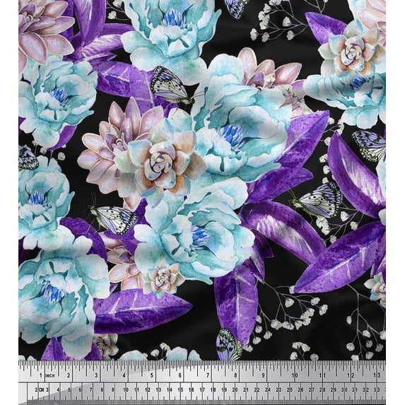 Soimoi Purple Viscose Chiffon Fabric Leaves & Floral Print Sewing Fabric BTY 42 Inch Wide
