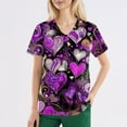 thumbnail image 3 of Womens Valentine's Day Scrub Tops Short Sleeve V Neck Love-Hearted Print Plus Size Nursing Uniforms Shirts with Pockets 2025 Purple XXL, 3 of 4