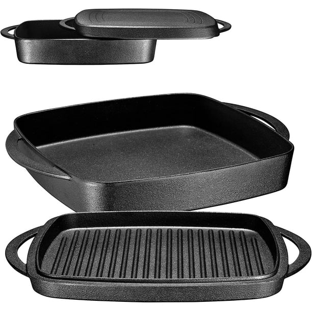 Bruntmor 2 In 1 PreSeasoned Square Cast Iron Baking Pan Cookware