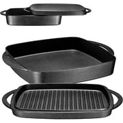 Bruntmor | 2 In 1 Pre-Seasoned Square Cast Iron Baking Pan Cookware Dish