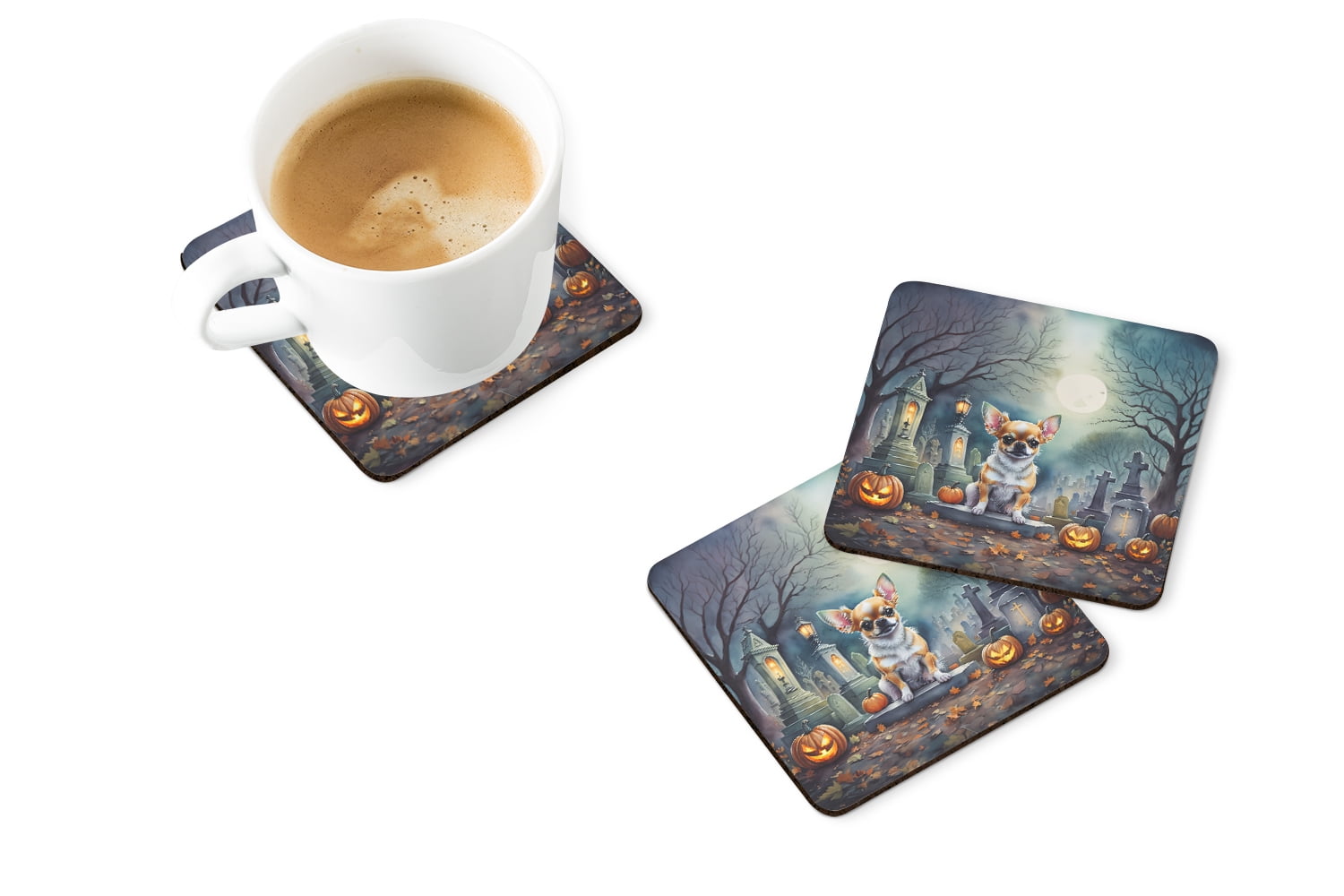 Chihuahua Spooky Halloween Foam Coaster Set of 4 3.5 in x 3.5 in