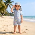 thumbnail image 2 of SGMVNU Baby Boys 1 Piece Swimsuit with Swim Cap Cartoon Print Swimwear for Summer Front Zipper Short Sleeve Swim Suit Grey-1 Size 18-24 Months, 2 of 6