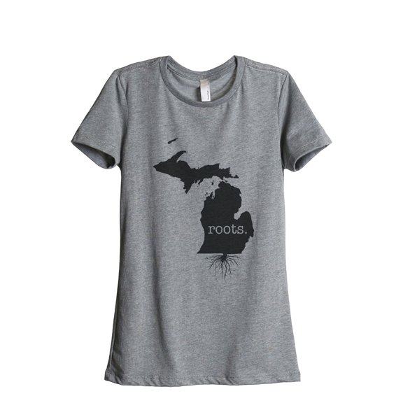 Thread Tank Home Roots State Michigan MI Women's Relaxed Crewneck T-Shirt Tee Heather Grey Small