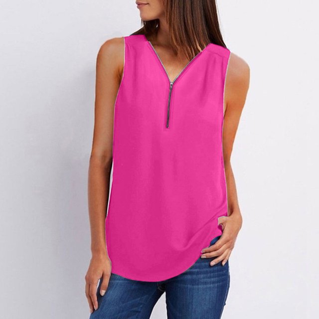 SMihono Hauts pour Femmes Débardeur pour Femmes Chemises d'Été Sans Manches pour Femmes Tunique Décontractée à Fermeture Éclair Blouse à Col en V Roulable Débardeurs Débardeurs pour Femmes Hauts d'Été pour Femmes