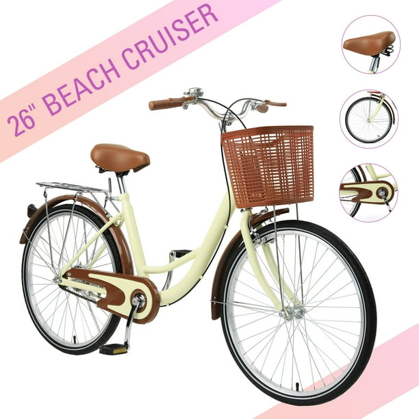 Preenex Women Beach Cruiser Bikes 26 Inch With Basket And Rear Rack Girl S Bicycle Walmart Com Walmart Com