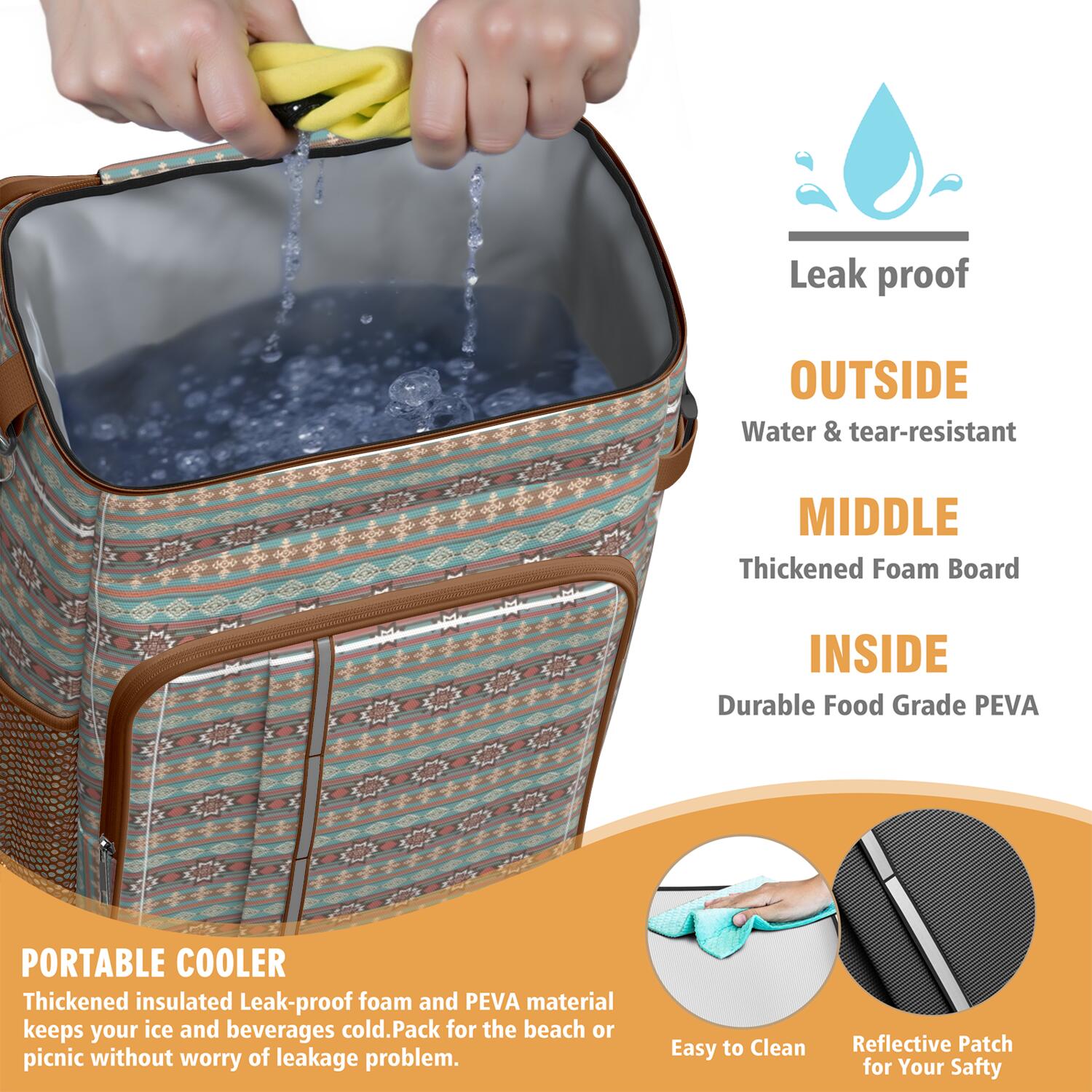 Travel Cooler Bag - Boho Bohemia Pioneer Flower Geometric Line Art Camping Beer Cooler Backpack with Bottle Opener- Waterproof Insulated Picnic Backpacks - Cooler Bag for Beach
