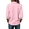 thumbnail image 2 of longantii Womens 3/4 Sleeve Tees Basic Slip on College Uniform Tops Solid Color Collared Shirts Button Outfits for Office All Season Pink 2XL, 2 of 3