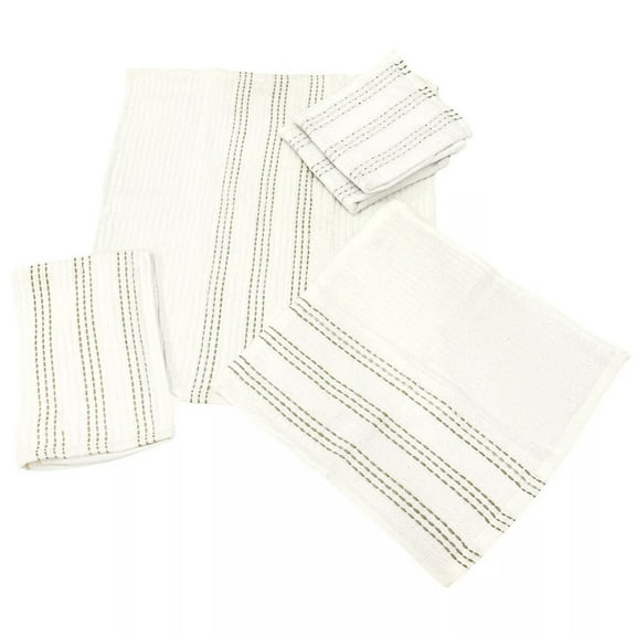 Sultan's Linens 5 PC Kitchen Towel, Dishcloth & Scrubber Set in White & Brown