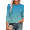 thumbnail image 2 of 3/4 Sleeve Blouses for Women! Comdrip 3/4 Length Sleeve Womens Tops Round Neck Casual Tunic Tops Basic Pleated Shirts Loose Fit 2025 Womens Blouses 3/4 Sleeve Light Blue M, 2 of 6