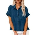 thumbnail image 3 of Horkkom Linen Shirts for Women Short Sleeve Button Down Shirts Summer Loose Solid Color Casual Tops with Pocket XL, 3 of 10