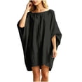 thumbnail image 2 of ChaoHeng Cotton Dress for Women Dresses for with Sleeves Batwing Solid Crew Neck Pocket Loose Tunic Summer Black S, 2 of 5