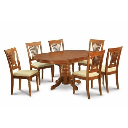 Butterfly Dining Set East West Furniture AVPL7-SBR-C 7PC Oval Dining Set with Single Pedestal with 18 inch butterfly leaf and 6 Cushioned seat ()
