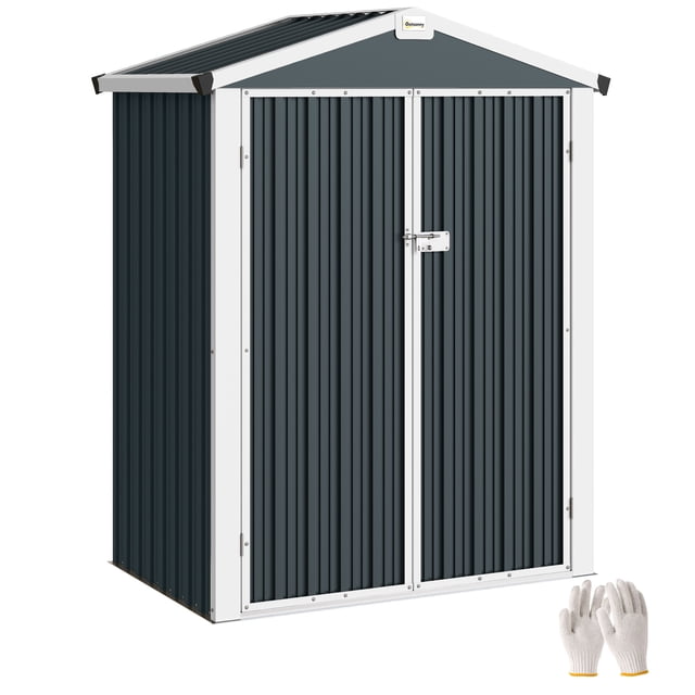 Outsunny 4.4' x 3' Outdoor Storage Shed w/ Lockable Wide Doors, Dark Grey