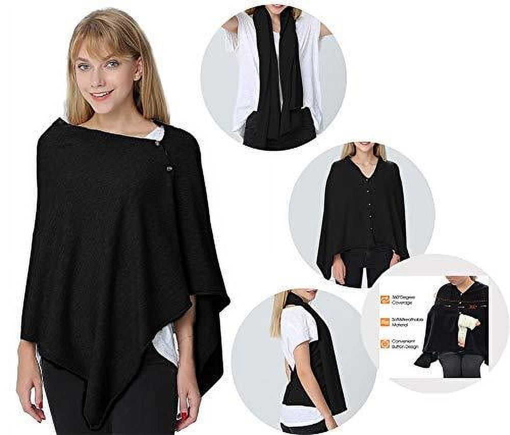 StylesILove Multi-Use Knit Nursing Shawl Poncho Adjustable Buttons for Breastfeeding Protection Nursing Cover Multi-Way Scarf
