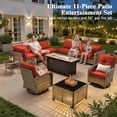 thumbnail image 3 of Ovios 11 Pieces Patio Furniture Set All-Weather Wicker Outdoor Sectional with 54" Fire Pit, Swivel Chairs & Solar Table, 3 of 11