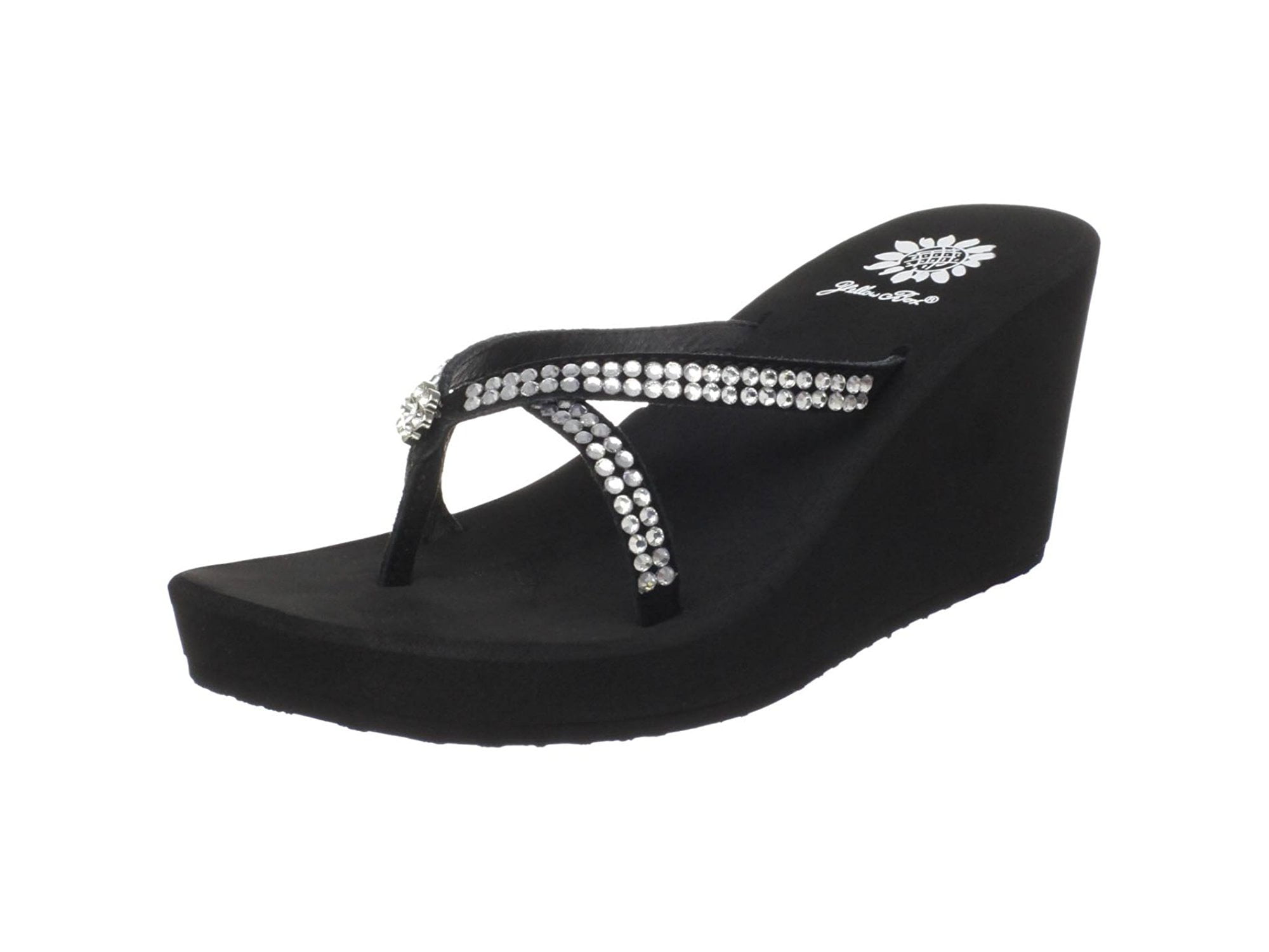 yellow box high heel flip flops